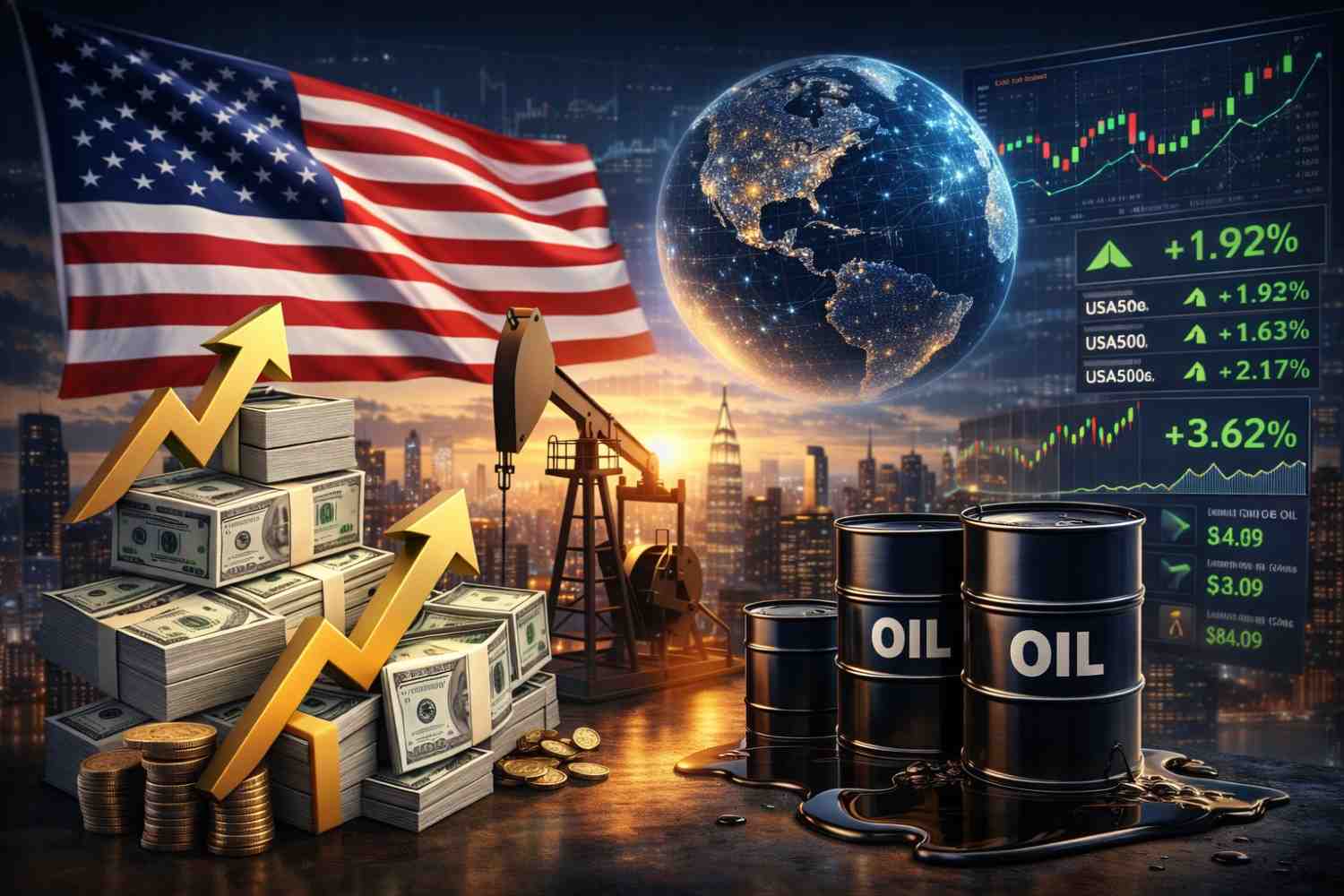 Read our US market update today on surging oil prices, Dow futures, and Bitcoin resilience amid global market shifts.